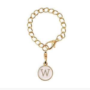 NEW Gold Tone Monogram Chain Bracelet with 'W' Charm, One Size